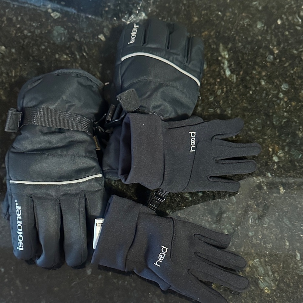 Isotoner and Head kids gloves Black Insulated Gloves size m and L XL
